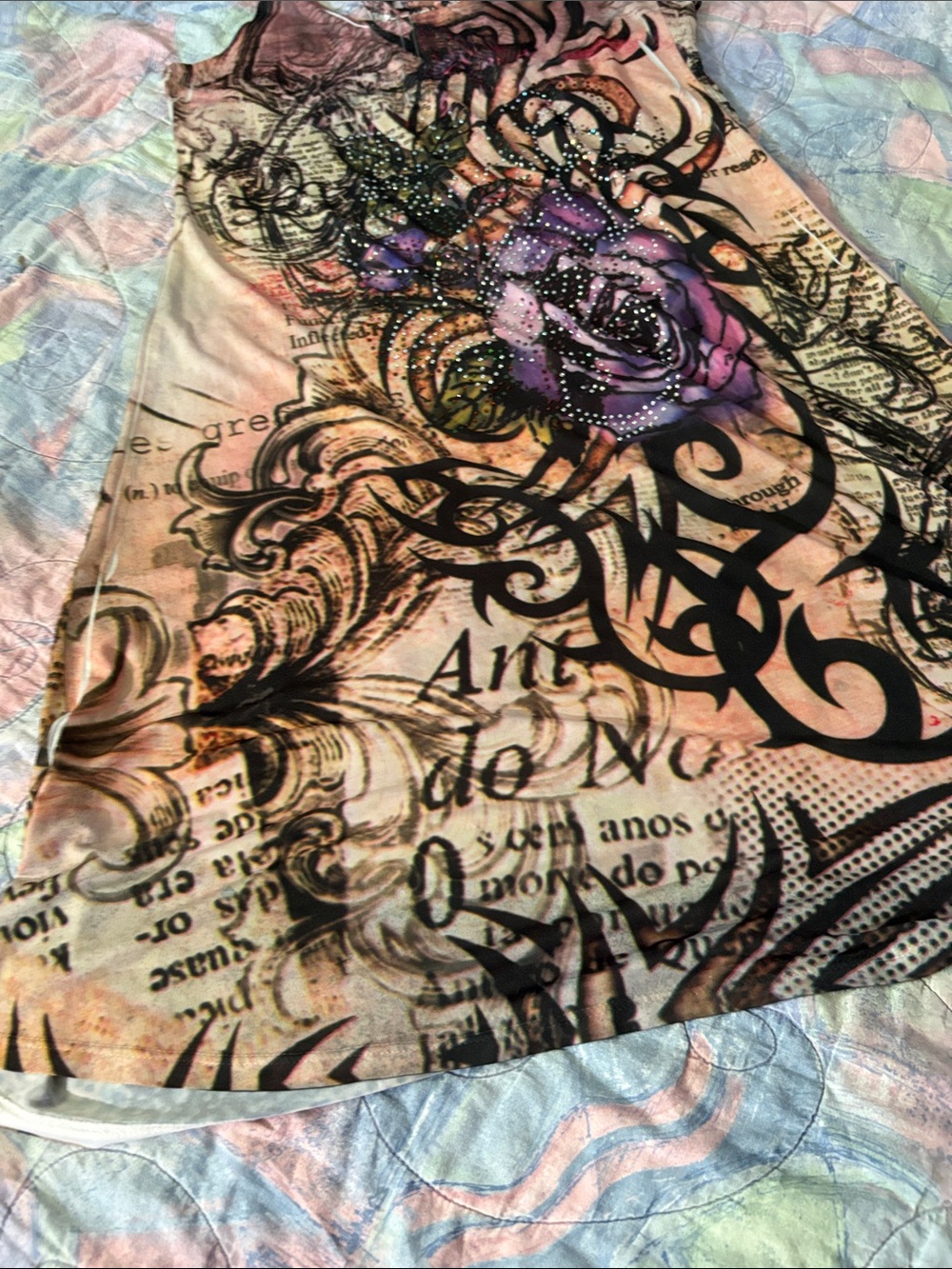 Cristinalove Floral Graphic Chemise in Beige, Purple, Black - Picture 9 of 11
